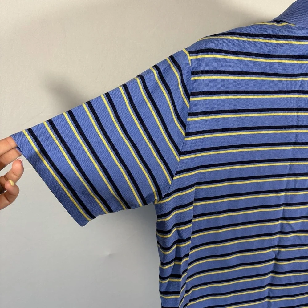Polo Golf Large Mens Ralph Lauren Pima Cotton Blue Yellow Stripe Shirt Preppy